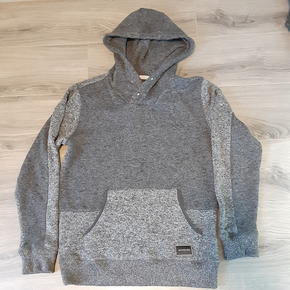 Quiksilver Mens Grey Marl Two Tone Snap Neck Knit Hoodie Pullover Size Large